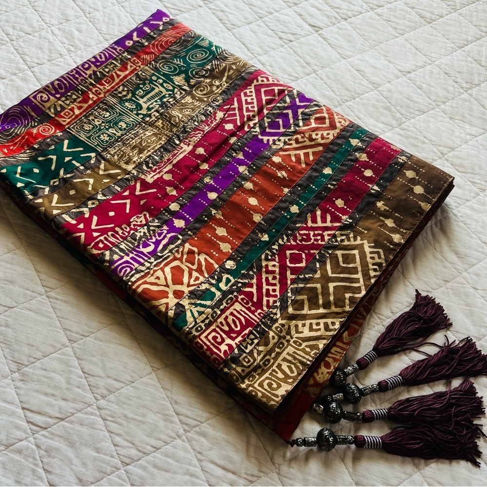 Bohemian Colorful Patterned Throw or Tablecloth with Tassels 40”x60”